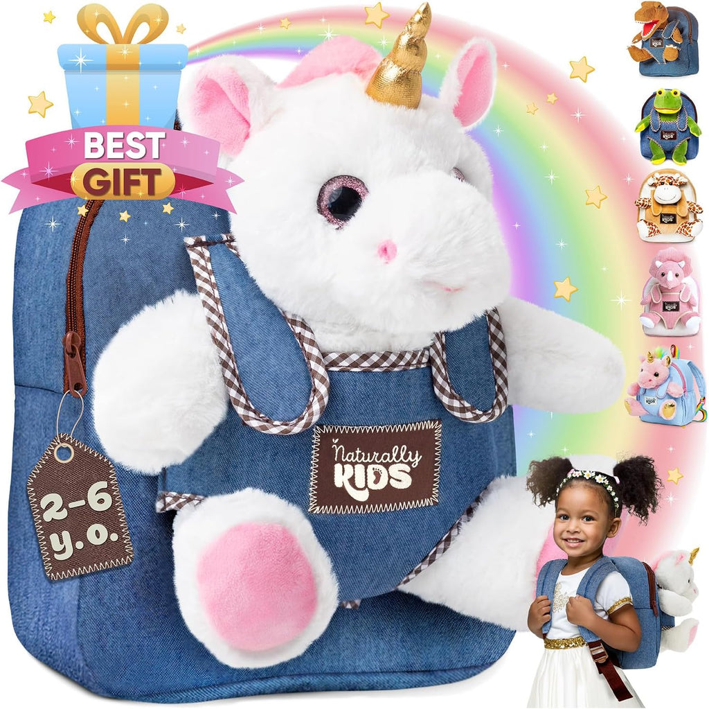 Naturally KIDS Mochila Unicornio, Juguetes Regalo de Cumpleaños para Niñas de 2, 3, 4, 5, 6 años