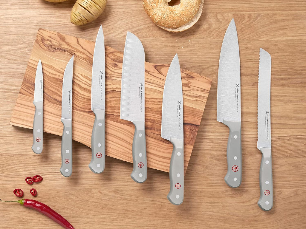 WÜSTHOF Gourmet Grey - Juego de bloque de cuchillos de 7 piezas, color blanco lavado