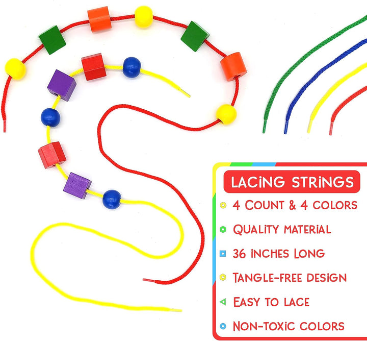 LMC Products Cuentas de madera con cordones para niños pequeños de...