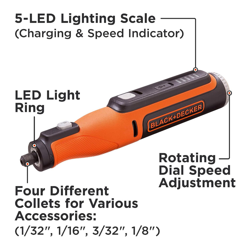 Beyond by BLACK+DECKER - Herramienta giratoria 8 V MAX* con kit de accesorios, versátil, inalámbrica, 35 piezas (BCRT8K35APB)