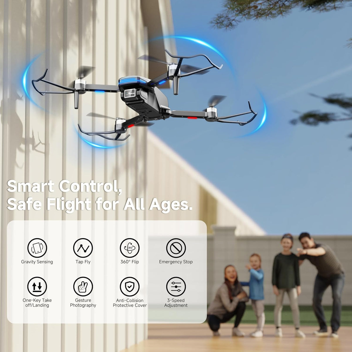 Dron con cámara para niños adultos, dron RC sin escobillas con alarma