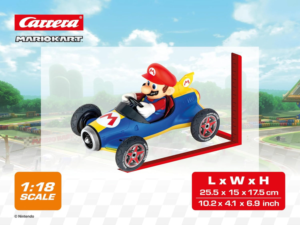 Carrera - Producto con licencia oficial RC de Mario Kart 8 Mach 1: Auto a escala 18 con control remoto de 2.4 GHz y batería recargable Lifepo4