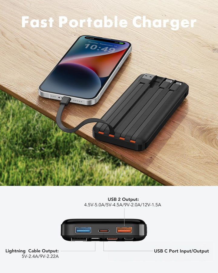 Charmast - Cargador portátil de 20000 mAh con cables incorporados,...