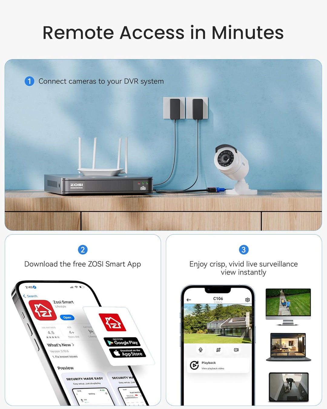 ZOSI 1080P H.265+ Sistema de cámara de seguridad para el hogar con...