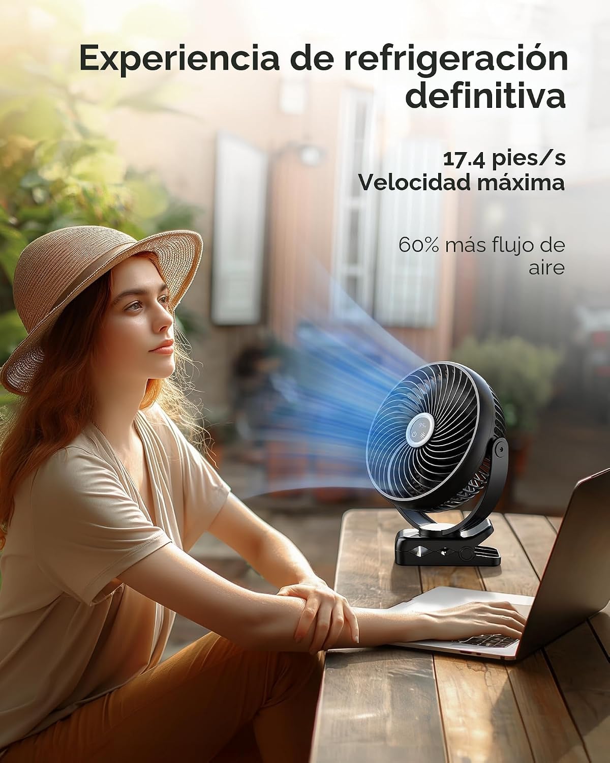 Koonie Ventilador portátil con clip de 10000 mAh con linterna LED y...