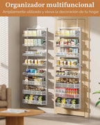 Organizador de despensa para puerta de 8 niveles, estante de especias grande de metal para puerta con cesta ajustable, soporte de pared 2 en 1 o colgante para puerta de despensa