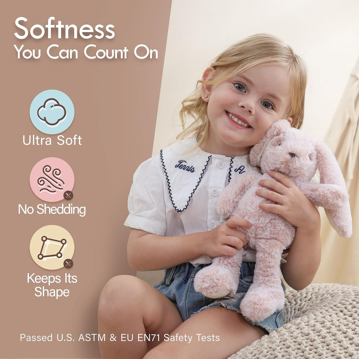 Moonkie Hug & Go™ Bunny - Mochila para niños pequeños, bolsa de felpa suave con juguete desmontable para niñas de 2 a 4 años, perfecta para guardería, viajes y regalos de cumpleaños