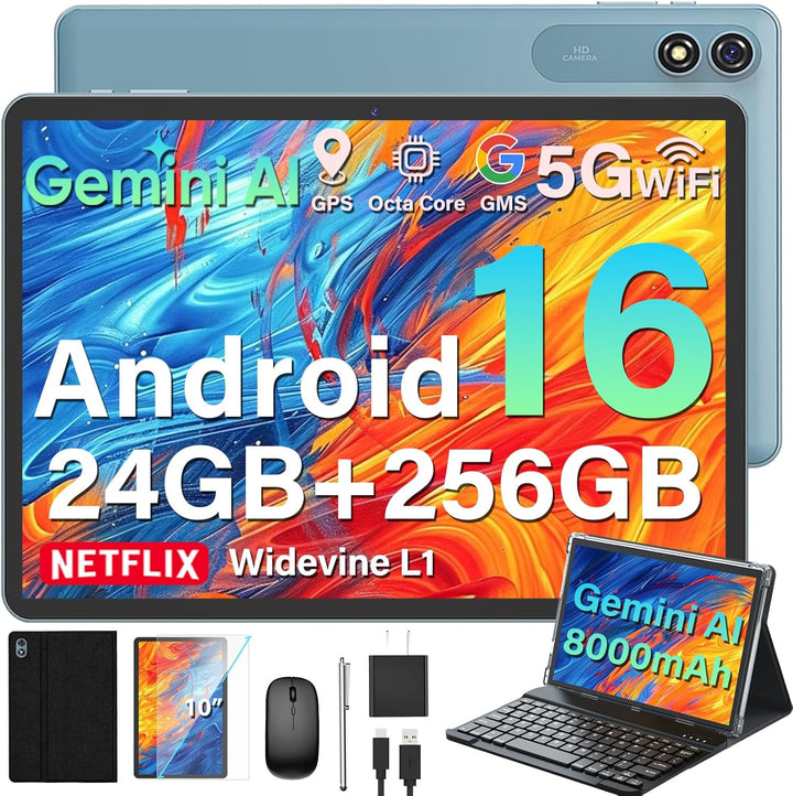 Tableta Android 16 mejorada 2026, tableta de 10 pulgadas con teclad...