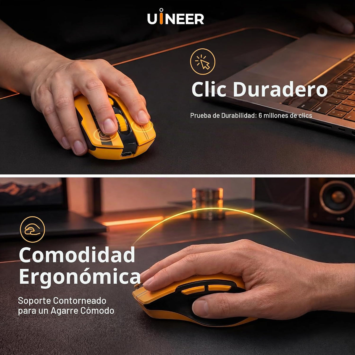 Uineer Ratón inalámbrico, Bluetooth 5.0/2.4G/cableado, 12.800 DPI