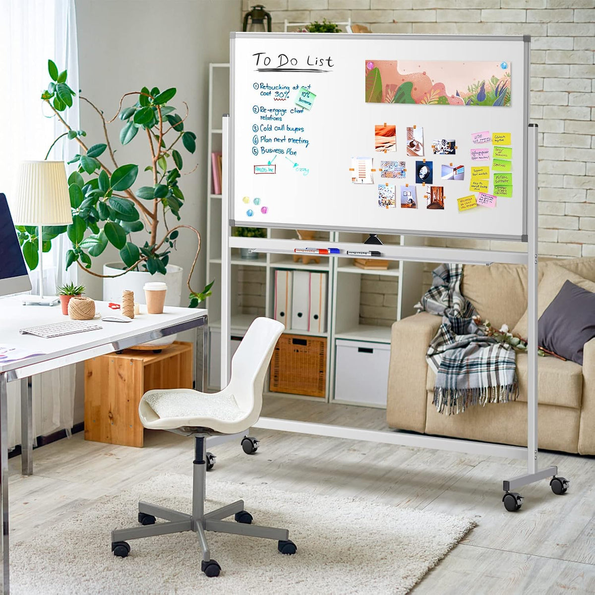 Maxtek Tablero blanco rodante sobre ruedas de 48 x 32 pulgadas