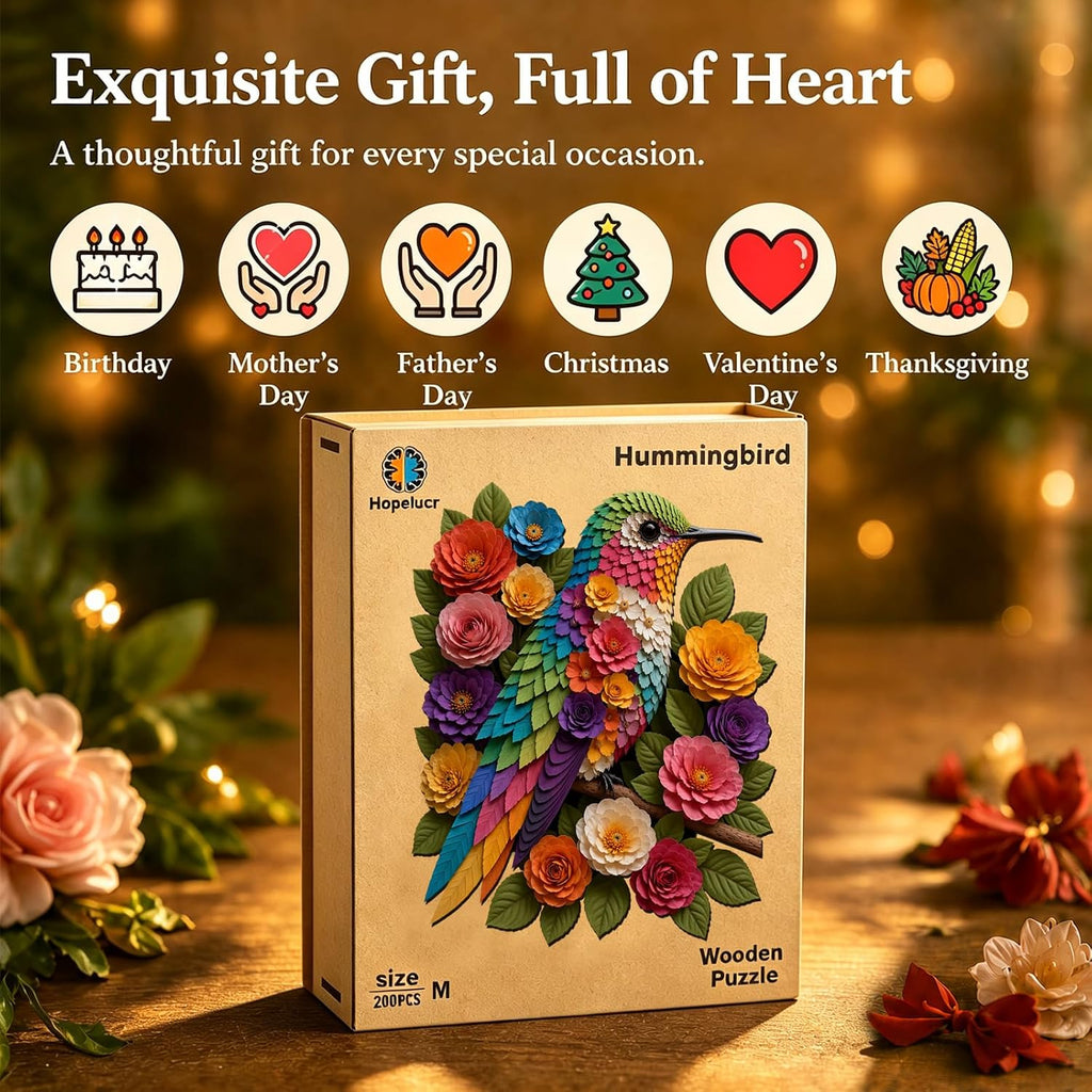 Rompecabezas de madera para adultos, rompecabezas florales de colibrí para adultos, 200 piezas, rompecabezas de madera únicos en forma de animal, divertido rompecabezas desafiante, regalo