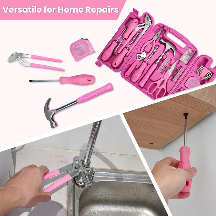 Juego de herramientas rosas para mujer, juego de herramientas peque...