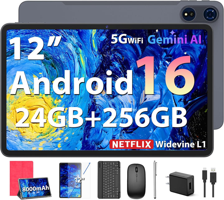 Tablet Android 16 2026, tableta de 12 pulgadas con teclado, 24 GB+2...
