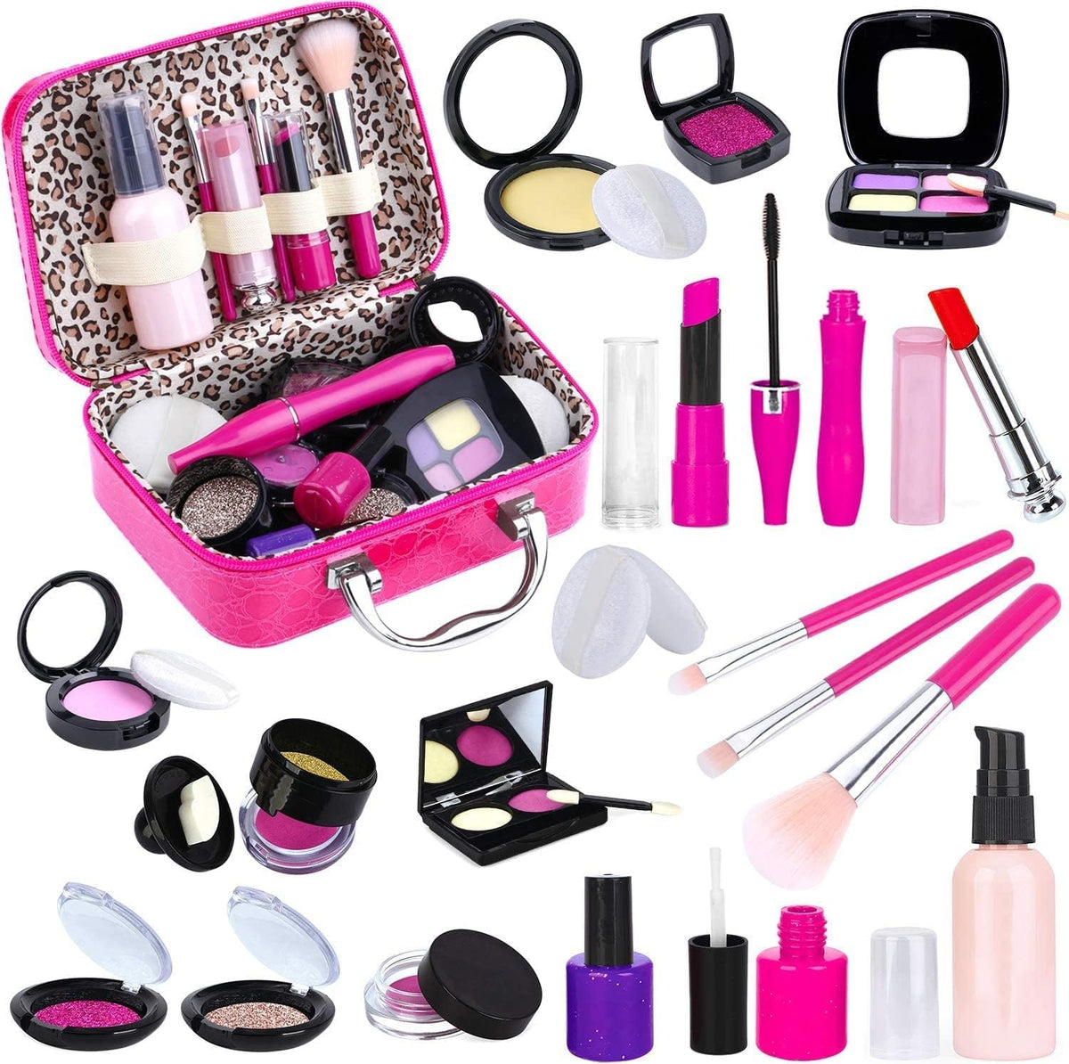 TEPSMIGO - Kit de maquillaje de simulación para niñas, juego de maquillaje para niños, con bolsa de cosméticos para cumpleaños y Navidad, juego de maquillaje de juguete para niñas pequeñas a partir de 3 años (no maquillaje real)