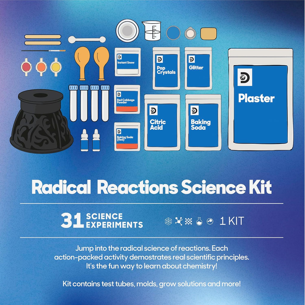 Lámpara Discovery Kit de ciencia de reacciones radicales – 31 experimentos STEM Lab para niños | Juego de actividades de bricolaje con herramientas químicas, molde de volcán, nieve instantánea, juguete