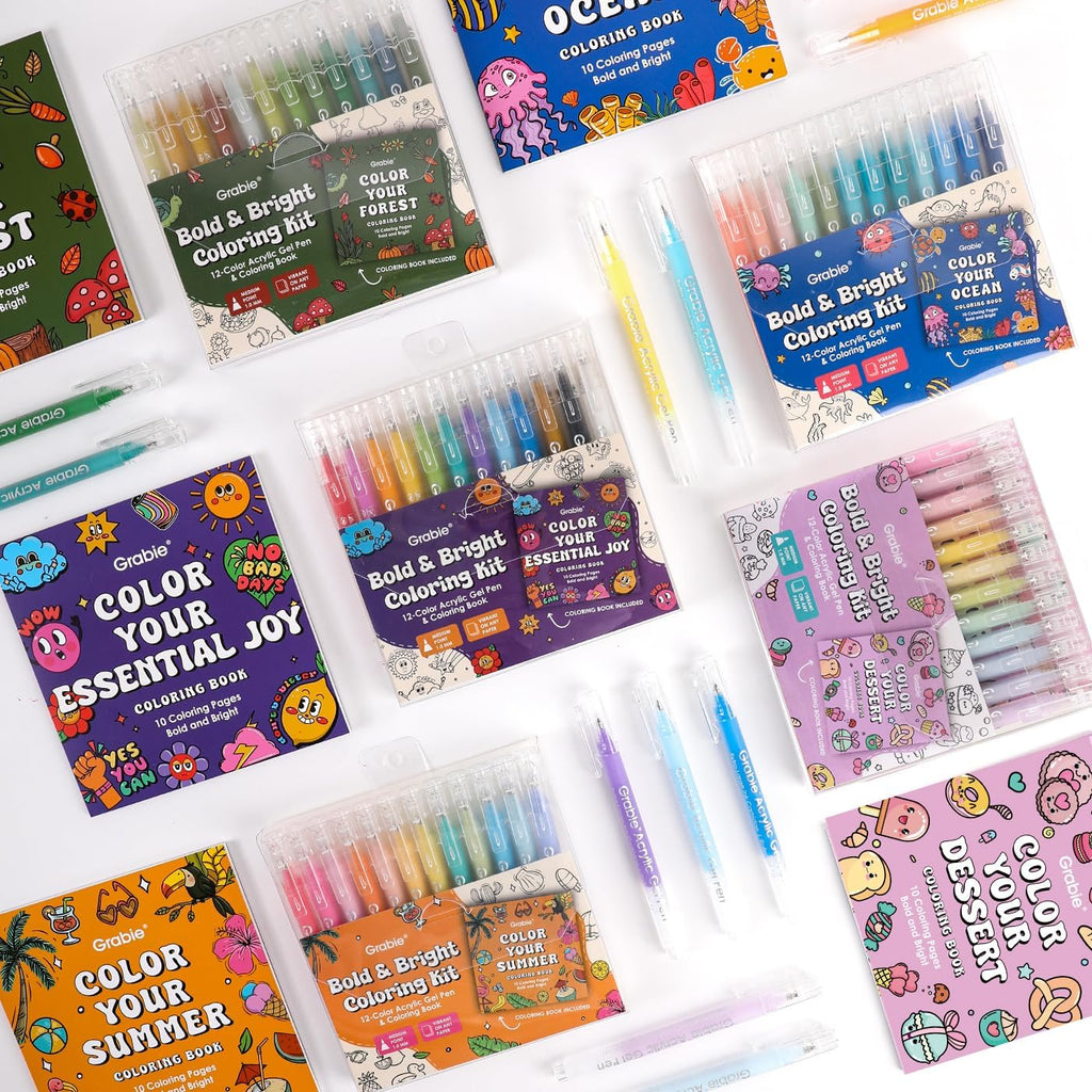 Grabie Juego de bolígrafos acrílicos de gel para colorear con libro