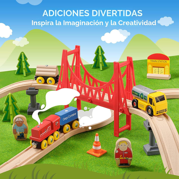 Tiny Land 55 piezas de juego de tren de madera - Compatible con pis...