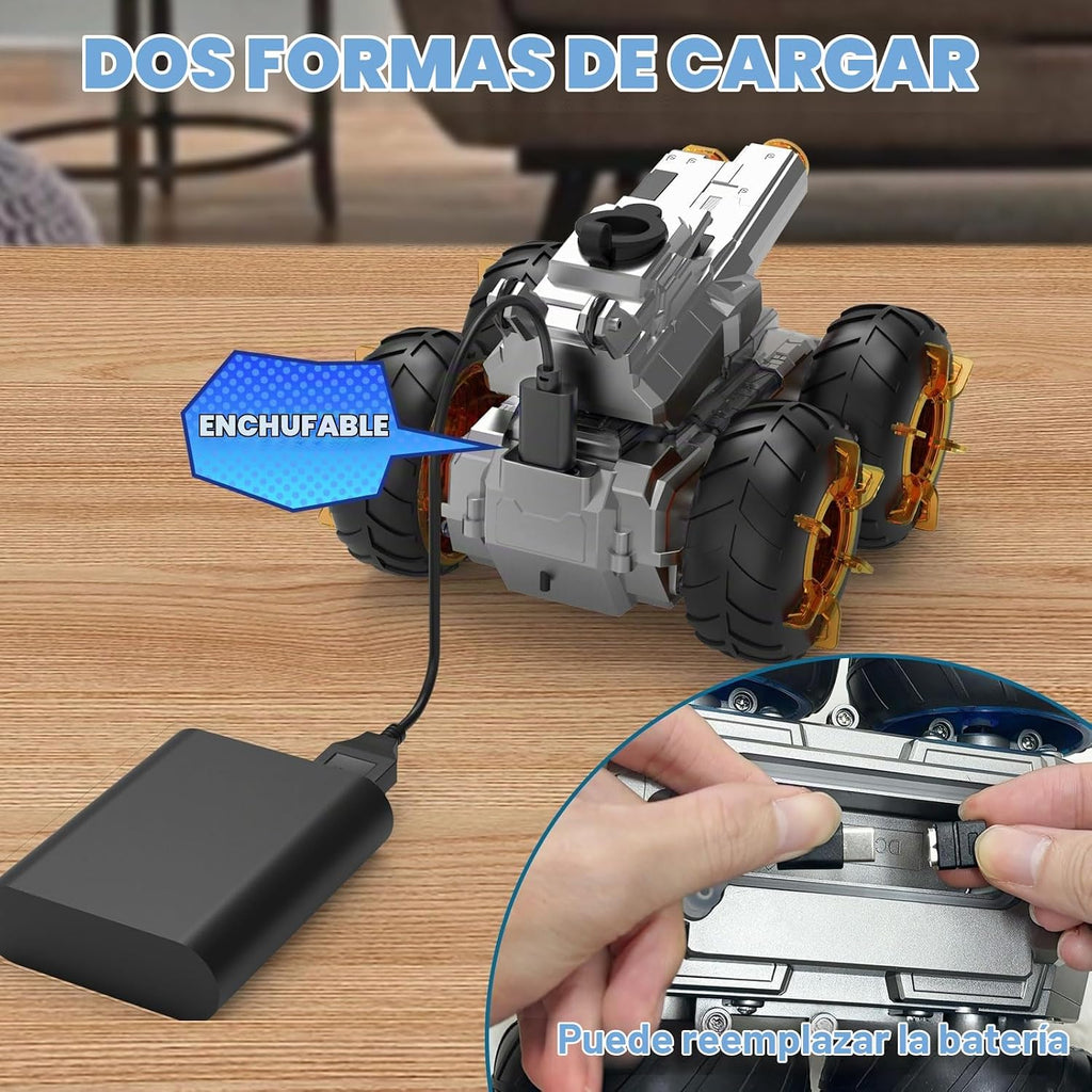 Auto RC anfibio con pistola de agua, juguetes de piscina de agua de verano, vehículo de acrobacias a control remoto impermeable para niños a partir de 8 años, con detección de gestos, autos de
