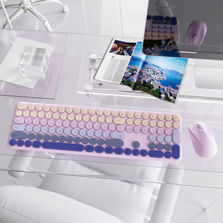 Combo de teclado y mouse inalámbricos, tamaño completo de 110 tecla...