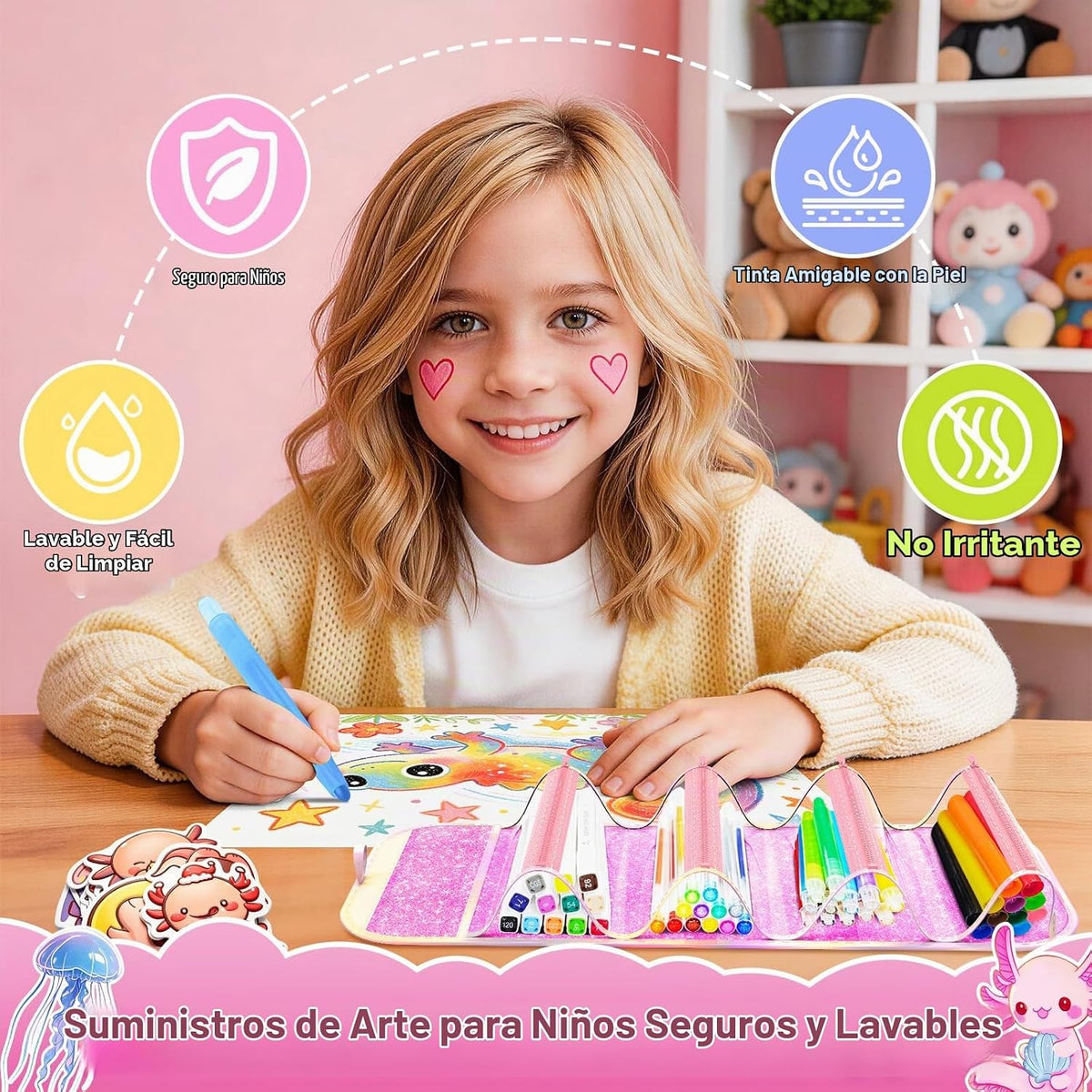 DreamyCandy Juego de 70 marcadores lavables para niños de 4 a 8 años, set de arte de ajolote