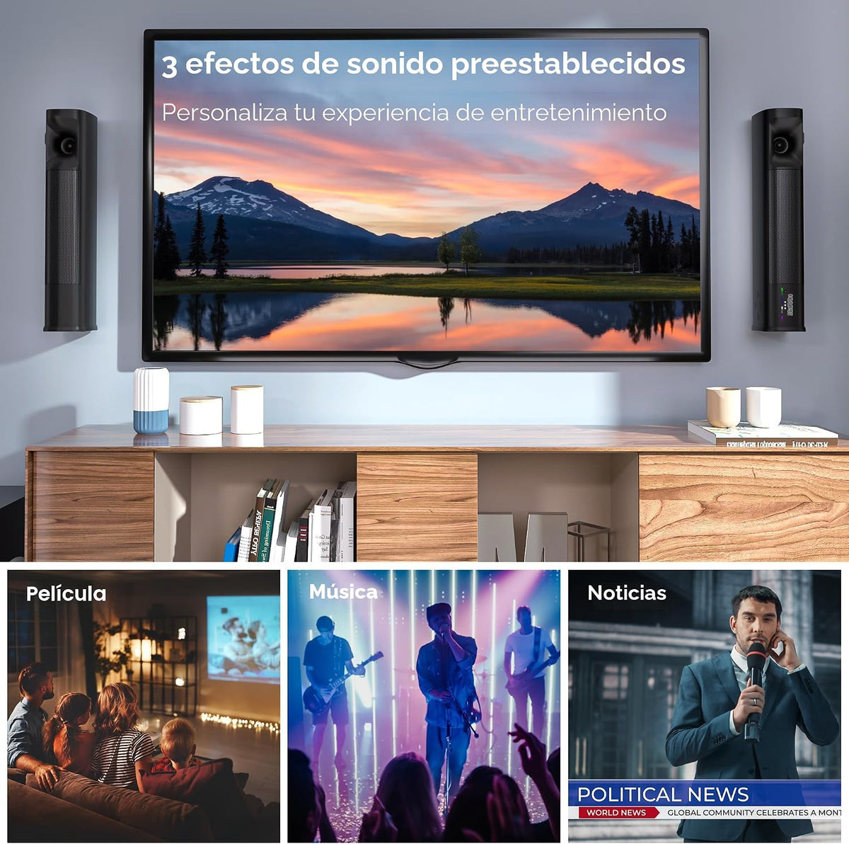 Saiyin Barra de sonido para Smart TV con subwoofer, barra de sonido desmontable de 100 W, sistema de teatro en casa con sonido envolvente para TV con tweeter de bocina, graves ajustables y HDMI-ARC