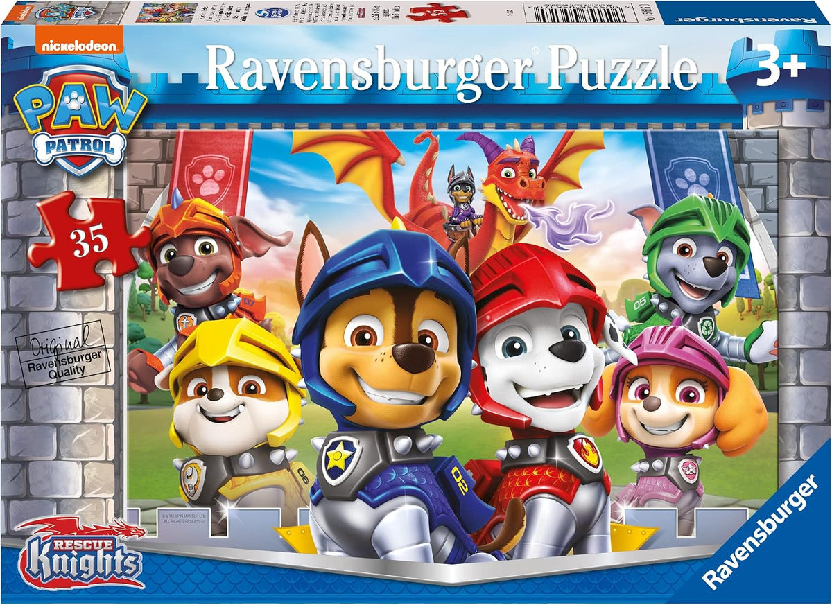 Ravensburger Paw Patrol Knights & Dragons - Rompecabezas de 35 piezas para niños a partir de 3 años, juguetes educativos para niños pequeños, 10.4 x 7.1 x 0.1 in