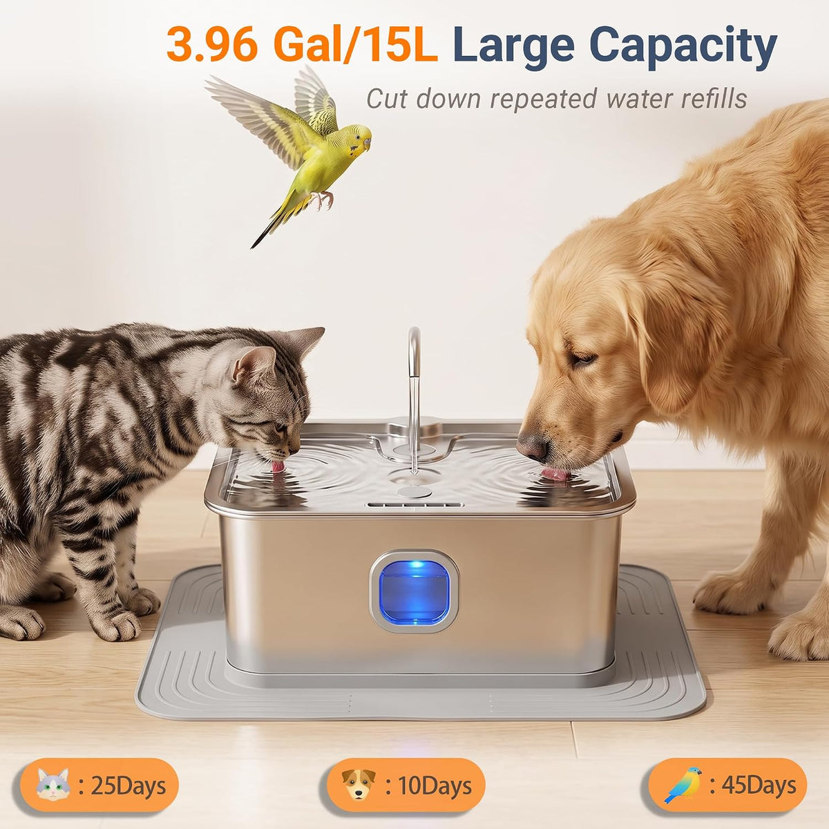 Fuente de agua grande para perros de 15 L/3.96 galones