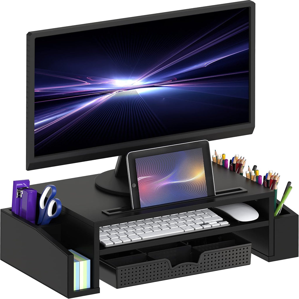 Soporte elevador para monitor de escritorio Simple Houseware con bandeja ajustable, negro