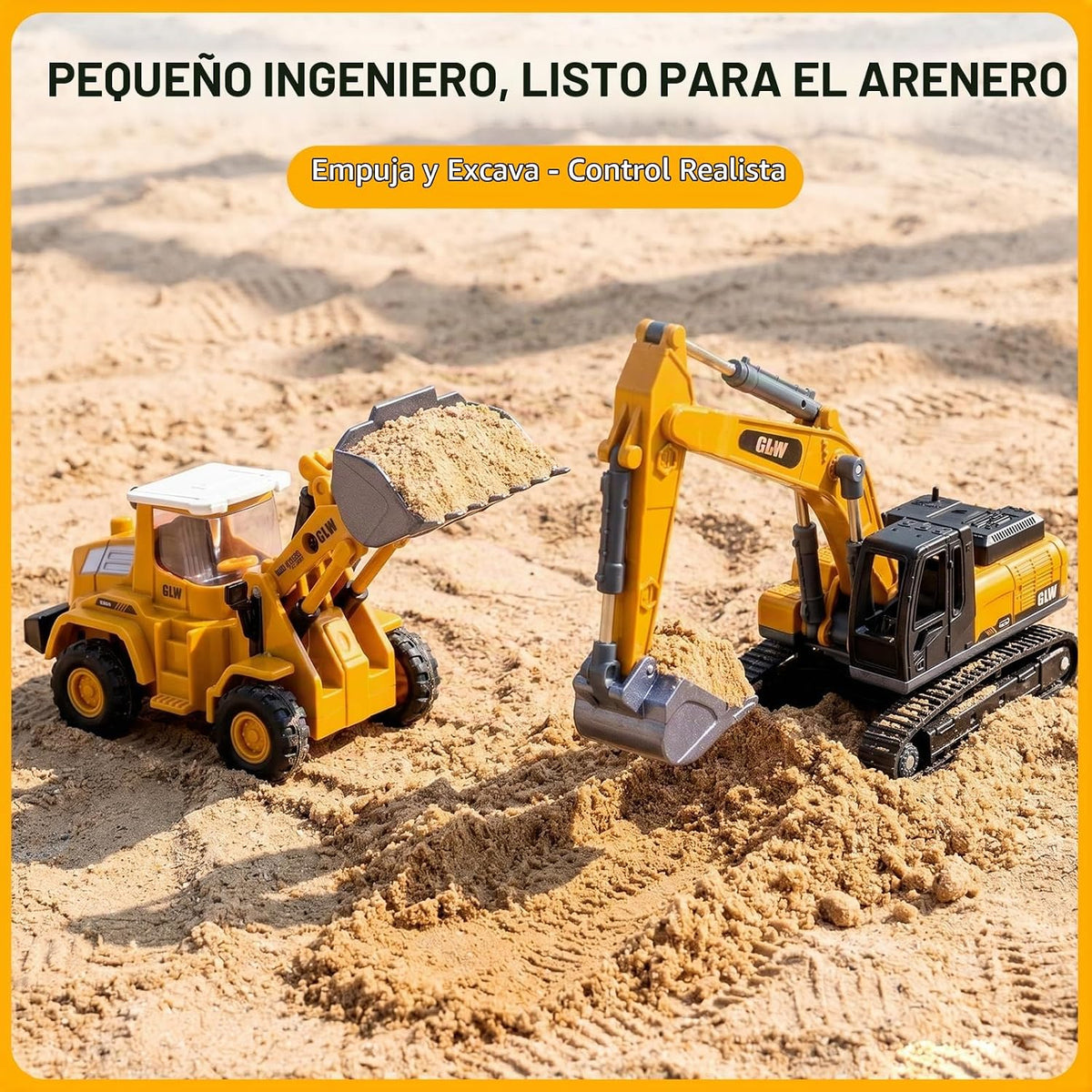 Juego de vehículos de construcción de aleación fundida a presión con semirremolque, excavadora y bulldozer – Luces y sonidos reales, piezas movibles – Juguetes de aprendizaje regalo para niños