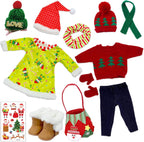 UNICORN ELEMENT 2 juegos de ropa y accesorios para muñecas de Navidad de 18 pulgadas, disfraz de Papá Noel de Navidad, incluyendo vestido de Navidad, suéter, horquilla, sombrero, bufanda, botas, etc