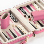 Juegos de backgammon para adultos, juego de mesa clásico con estuche de backgammon plegable de cuero sintético, juego de backgammon portátil de viaje (rosa)