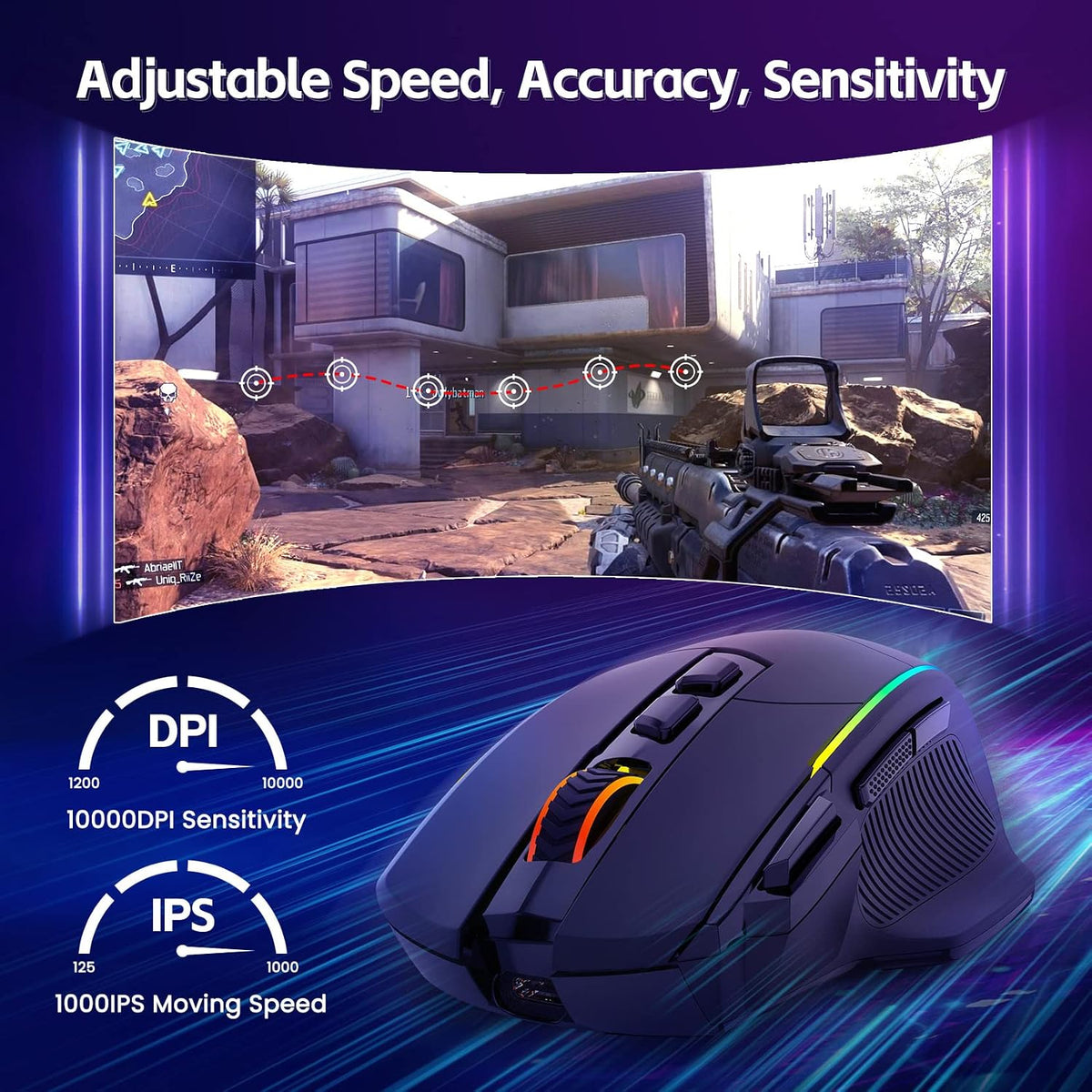 RisoPhy Ratón inalámbrico para juegos, 3 modos 2.4G/USB-C/Bluetooth con