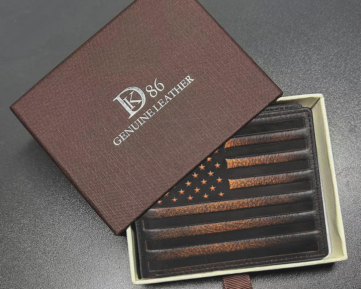 DK86 Cartera de cuero genuino para hombre, billetera biplegable con...