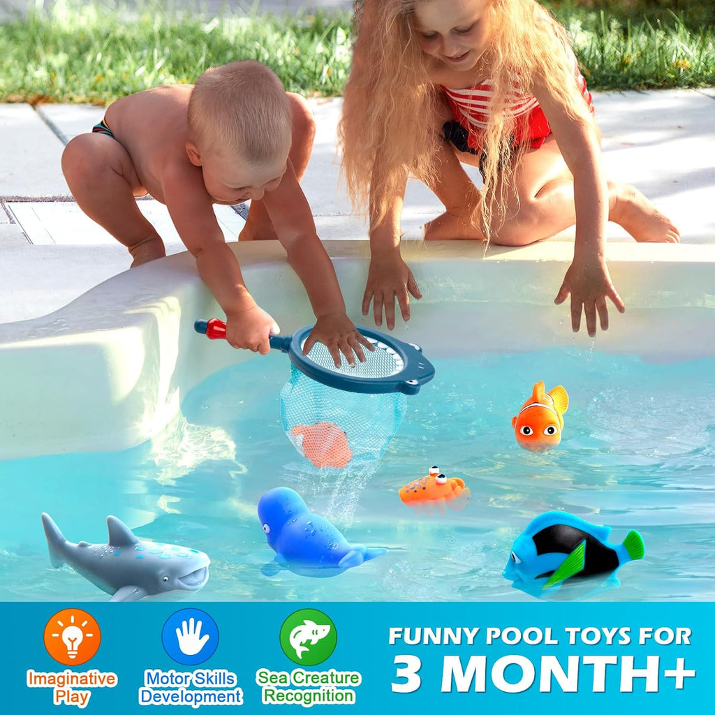 Juguetes de baño sin moho sin agujeros para niños de 1 a 3 años, juguetes de agua para bebés de 6 a 12 meses con bolsa de almacenamiento, juguetes de tiburón bebé para piscina, bañera, playa, ducha, bañera, regalo ideal para niños y niñas
