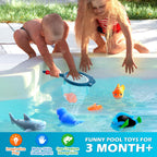 Juguetes de baño sin moho sin agujeros para niños de 1 a 3 años, juguetes de agua para bebés de 6 a 12 meses con bolsa de almacenamiento, juguetes de tiburón bebé para piscina, bañera, playa, ducha, bañera, regalo ideal para niños y niñas