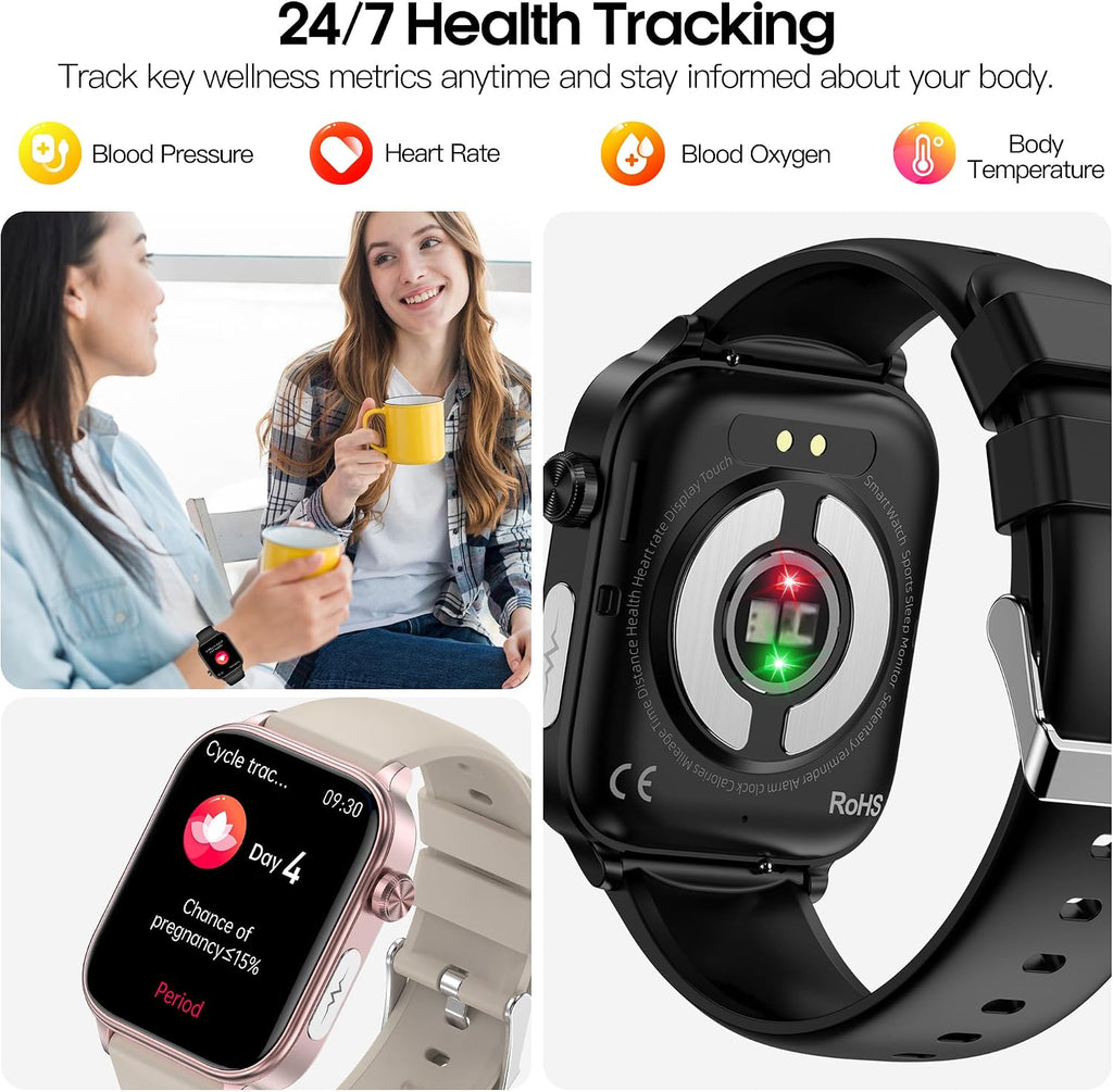 Smart Watch para Hombres y Mujeres, Pantalla HD de 1.96", Rastreador de Actividad, Monitor de Frecuencia Cardíaca 24/7 y Presión Arterial, Oxígeno en Sangre y Seguimiento del Sueño, Múltiples Modalidades Deportivas, Resistente al Agua IP68 para Android