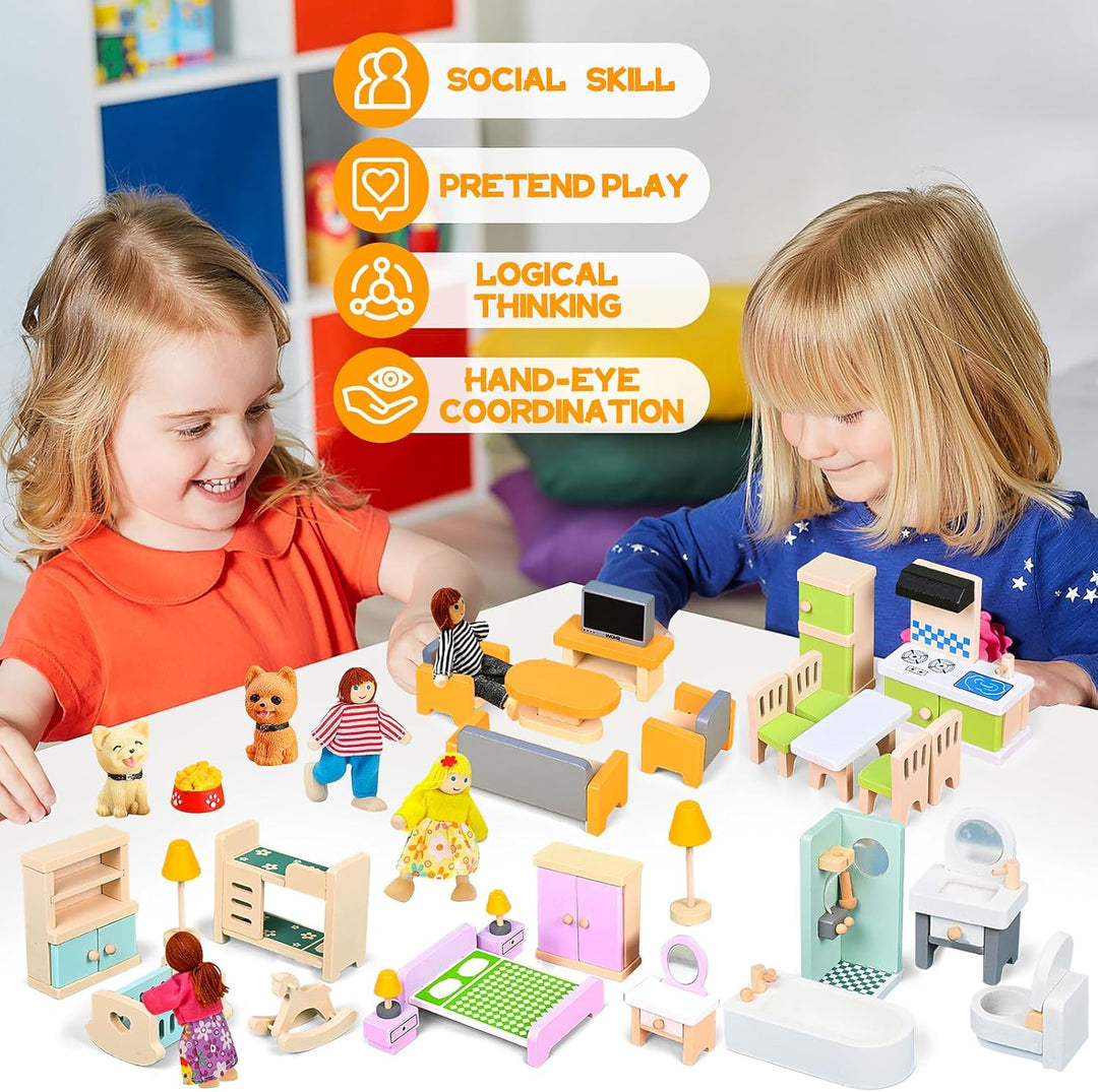 HAPGFS Juego de muebles de casa de muñecas de madera de 36 piezas c...