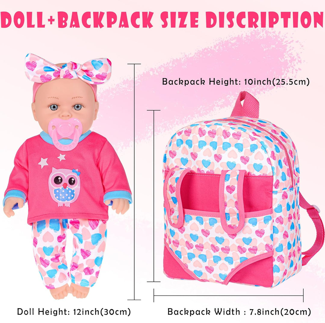 iBayda Muñeca de bebé de 12 pulgadas en caja de regalo con mochila,...