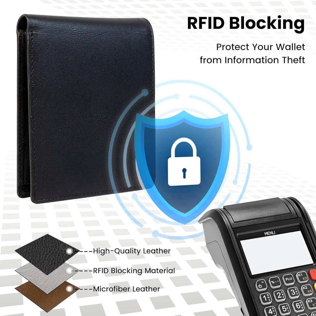 Cartera plegable delgada con bloqueo RFID para hombres, 100% piel d...