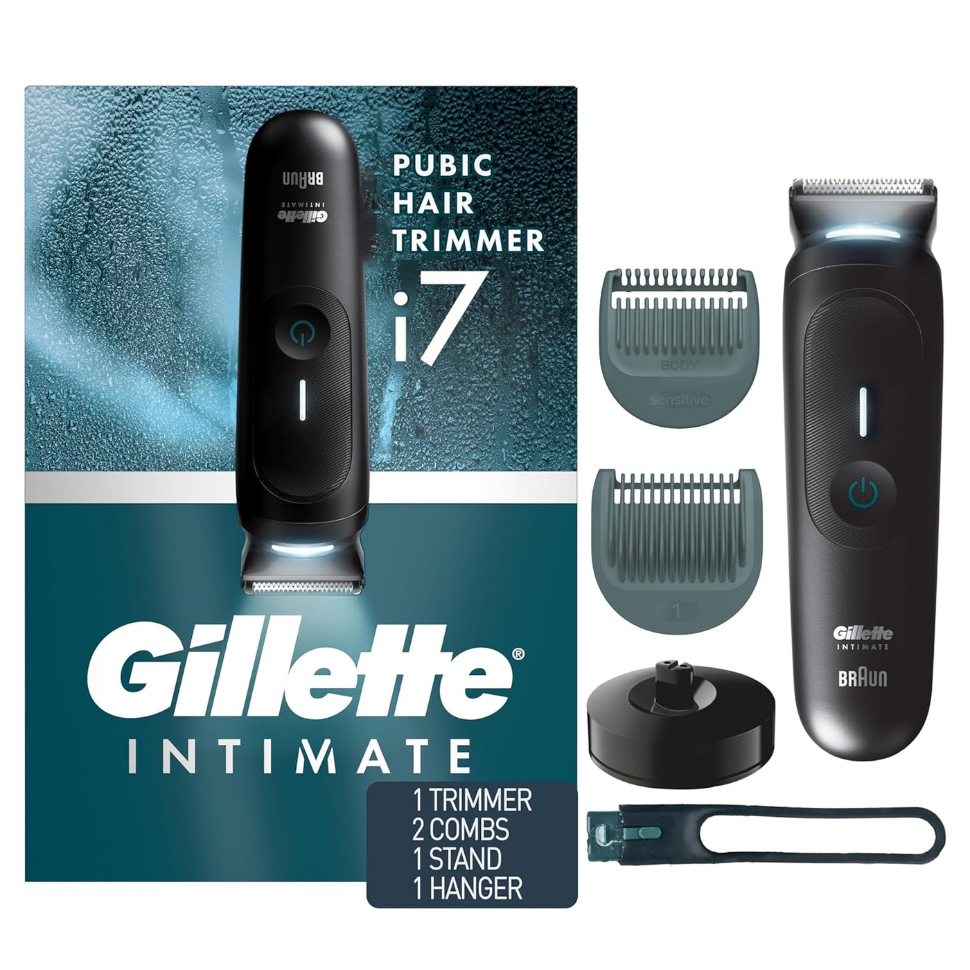 Gillette i7 Intimate - Recortadora de vello púbico premium para hom...