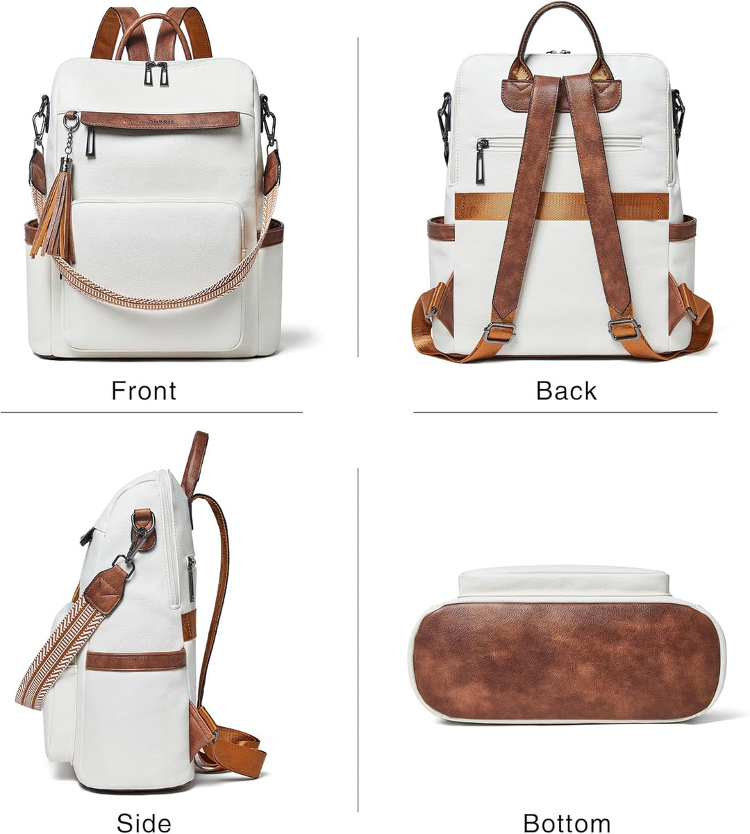 Mochila Shrrie de cuero vegano para laptop de 14 pulgadas para muje...