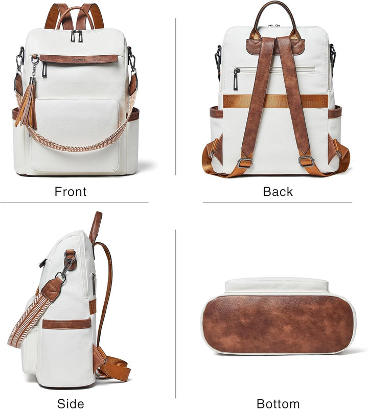 Mochila Shrrie de cuero vegano para laptop de 14 pulgadas para muje...