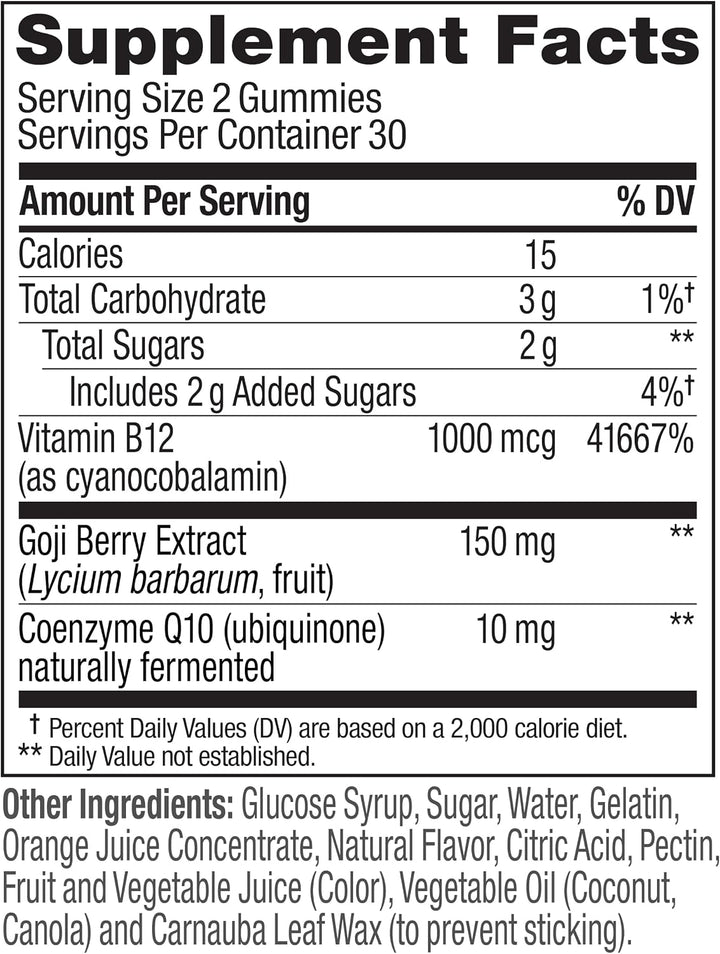 OLLY Extra Strength Daily Energy Gummy, sin cafeína, 1000 mcg de vi...