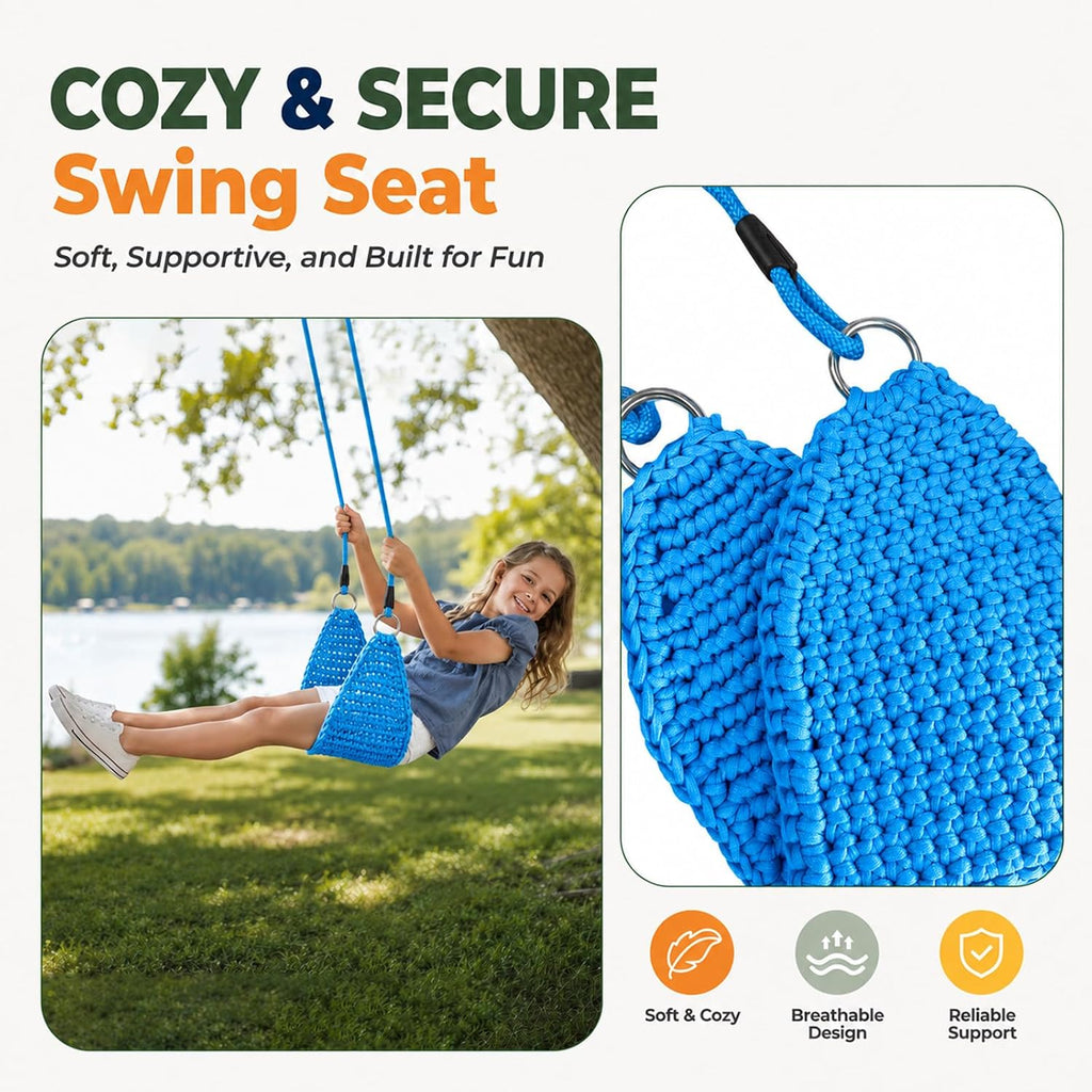 Columpio para niños tejido a mano, asiento portátil para columpio de árbol para interiores y exteriores, cuerdas ajustables, con correa para colgar y gancho a presión para camping, senderismo