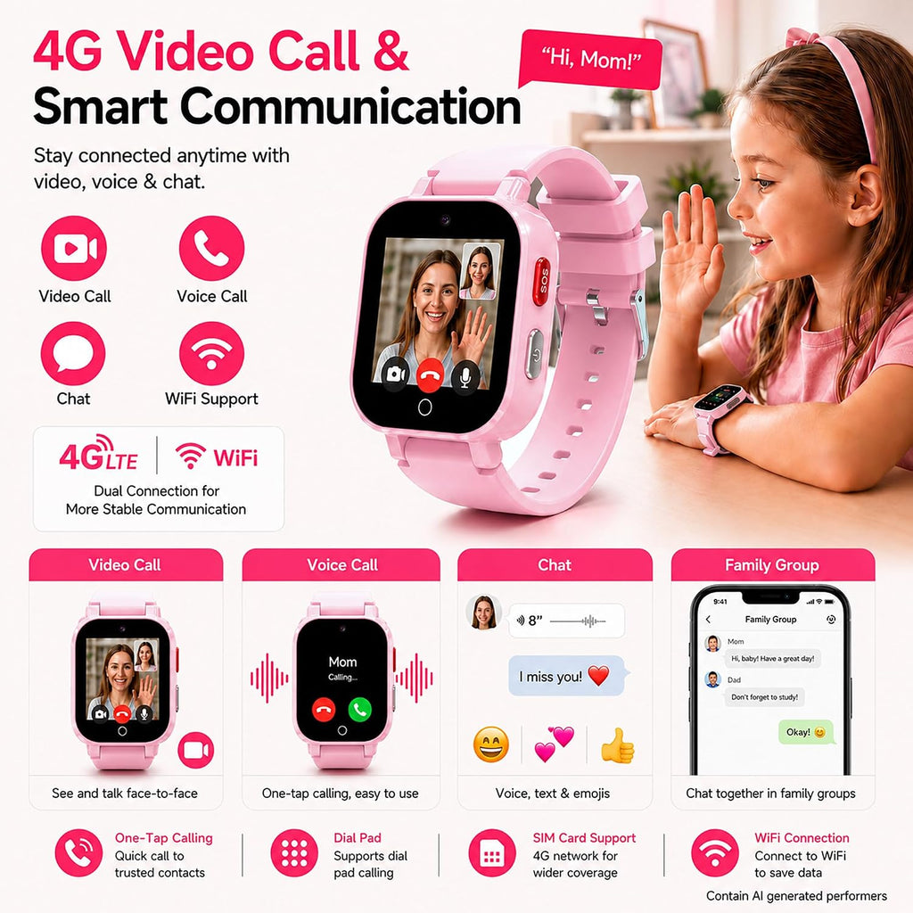 DXPICR Reloj inteligente 4G para niños con rastreador GPS, video y...