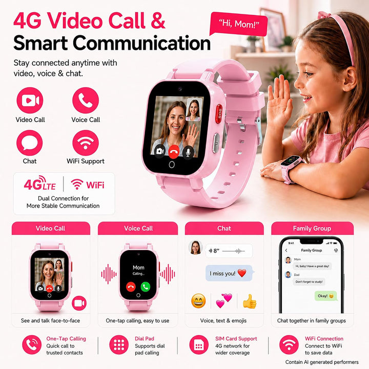 DXPICR Reloj inteligente 4G para niños con rastreador GPS, video y...