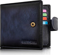Cartera de cuero vintage para hombre, 19 ranuras para tarjetas, bloqueo RFID, gran capacidad, soporte para tarjetas plegable de cuero de grano superior, Azul, Retro