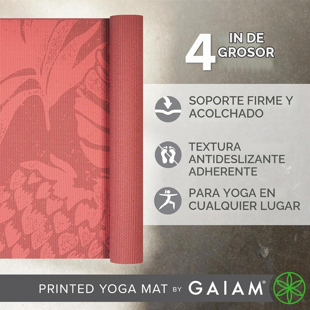 Gaiam - Tapete de yoga con estampado, antideslizante para ejercicio y fitness para todo tipo de yoga, pilates y ejercicios en el suelo
