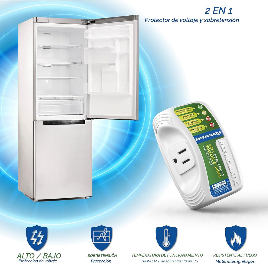 Refrigmatic Protector de voltaje y sobretensiones 2 en 1 para
