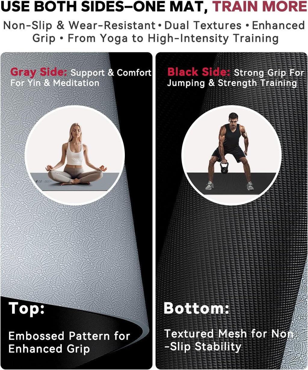 HAPBEAR Esterilla de Yoga Grande - 72"x36" Extra Ancha - 1/4" de Espesor PVC Dual Color | Superficie Antideslizante y Alto Amortiguamiento - Ideal para Yoga, Pilates y Entrenamientos en Casa - Bolsa de Malla Bolsa de Regalo
